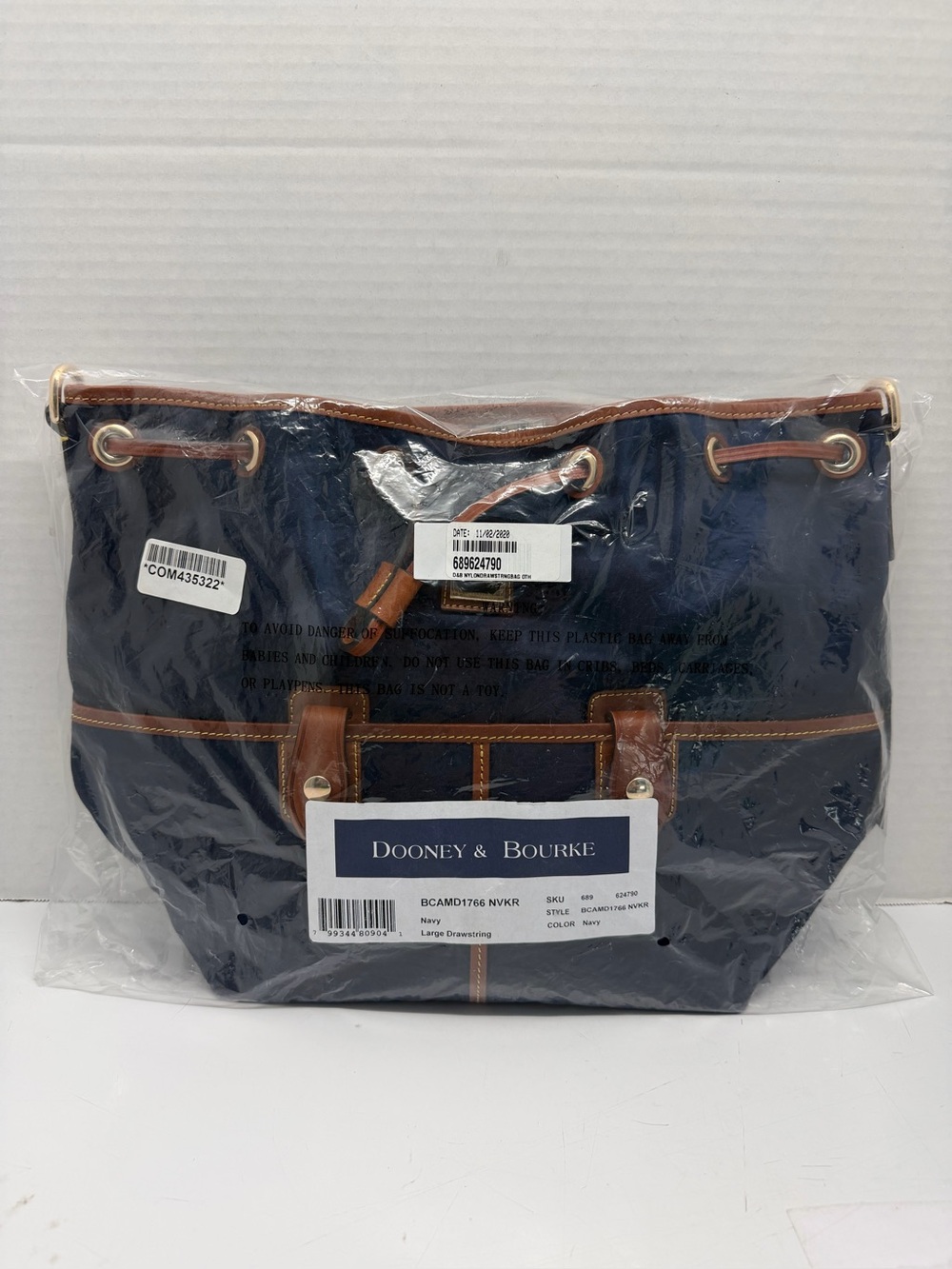 Dooney & Bourke Large Nylon Drawstring Tote Bag with Leather Trim